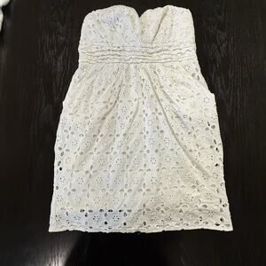 Metropark White Strapless Lined Lace Eyelet Mini Dress Coquette Romantic M